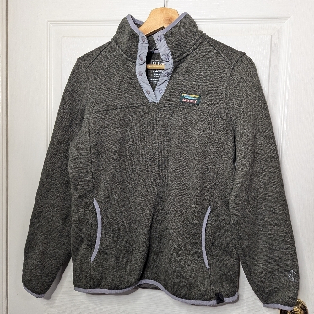 LL Bean Womens Pullover Ultimate Sweater Small S Fleece 1/4 Snap-T 292726 Green